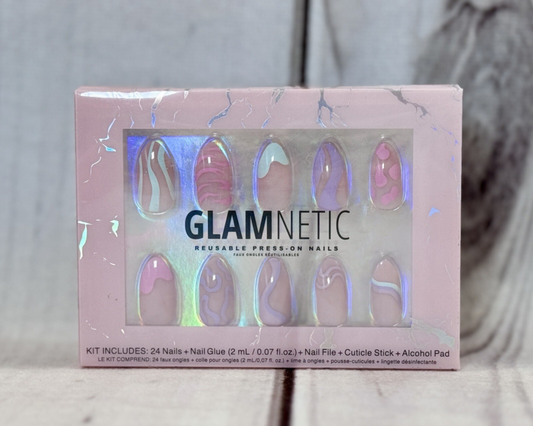 Glamnetic Reusable Press-On Nails Medium Almond "WILD CARD" 30 Nail Set w/Glue