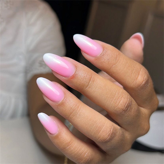 White Pink Gradient False Nail Short Almond Press on Nails for Nail Art 24pcs