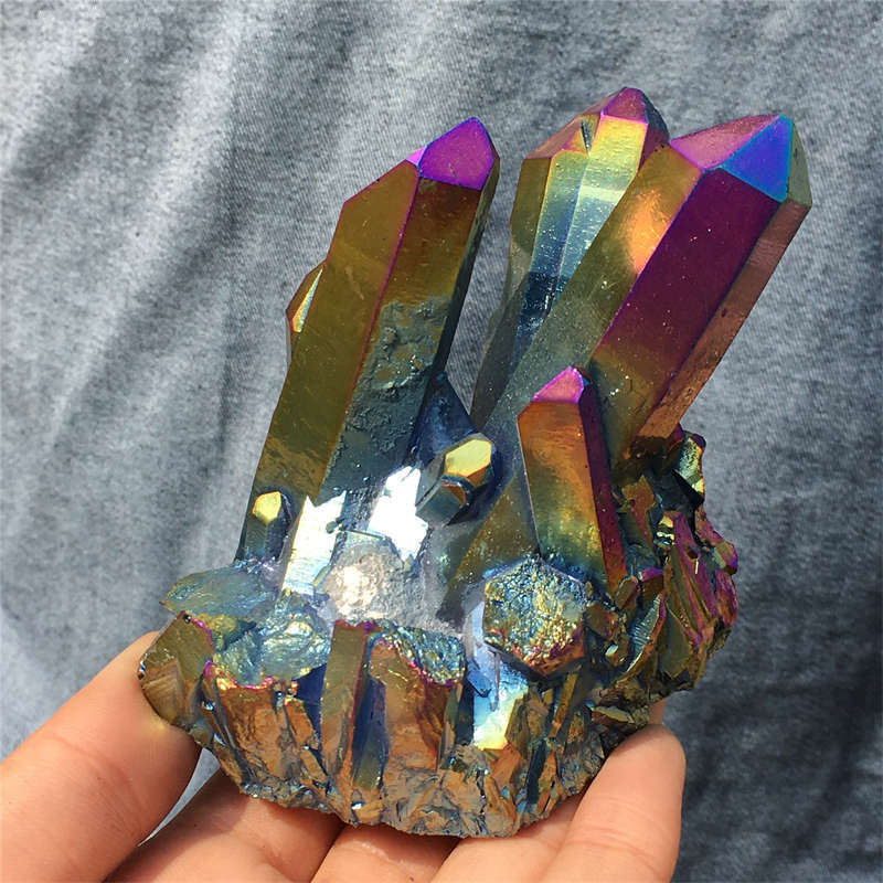 310g Electroplate Rainbow cluster quartz crystal mineral specimen reiki healing
