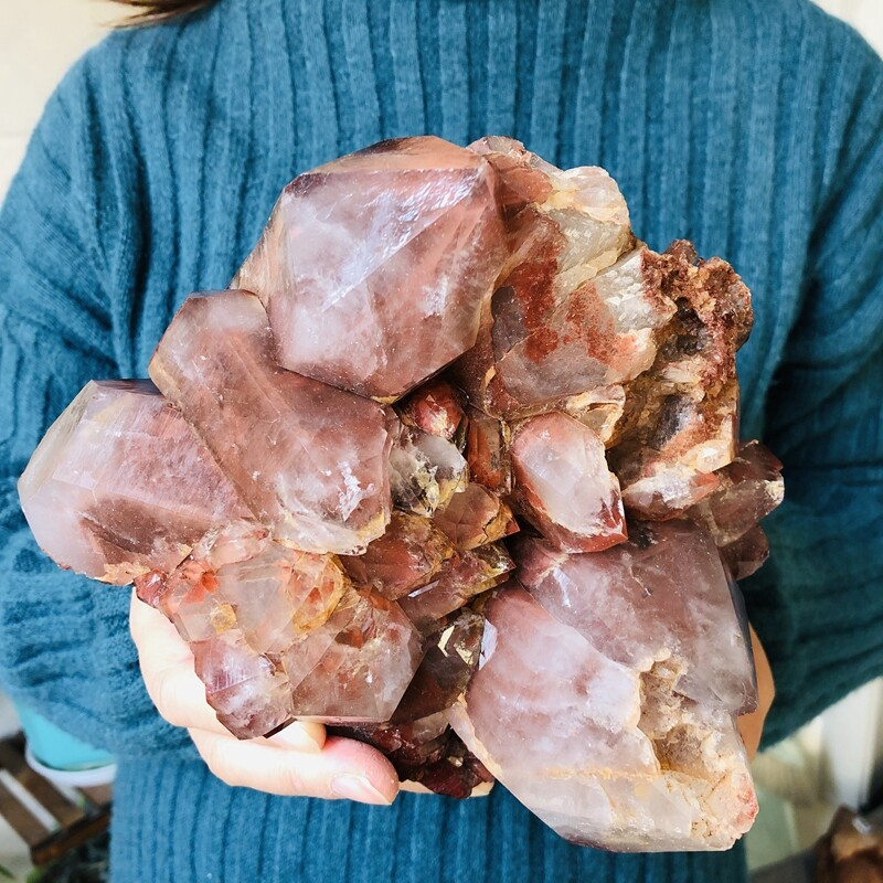 5.2lb Natural Red Ghost Pyramid Quartz Crystal Cluster Vug Raw Mineral Specimens
