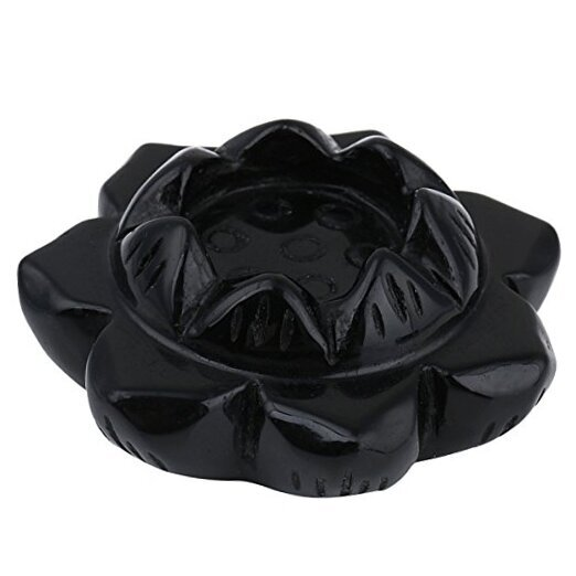 mookaitedecor Obsidian Carved Gemstone Lotus Flower Crystal Ball Black