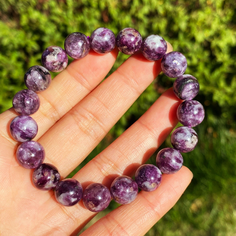 9.5mm Natural Purple lepidolite Quartz Crystal Gemstone Beads Bracelet