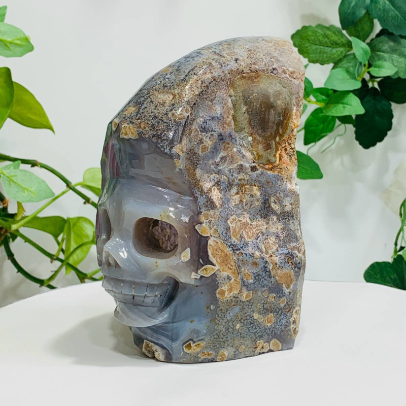 1676g Natural Crystal Jade Hand Carved Quartz Skull Medium Energy Reiki Healing