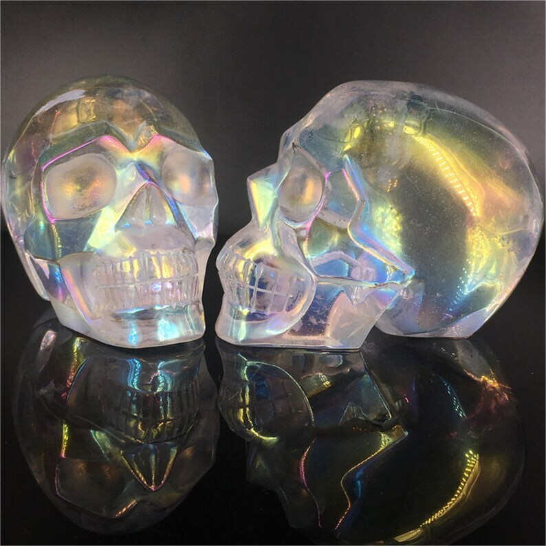 Rainbow Titanium Aura Clear Melting Stone Skull Reiki Heal Skull Gifts 1pc