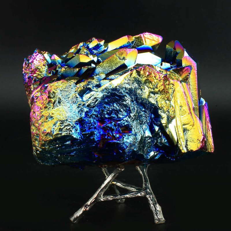 1058g Colourful Crystal Cluster Quartz Mineral Specimen Decoration Electroplate