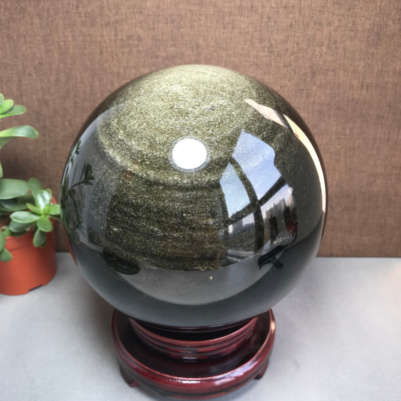 Top Natural golden obsidian sphere ball specimen China 5.02kg Base 155mm A1048