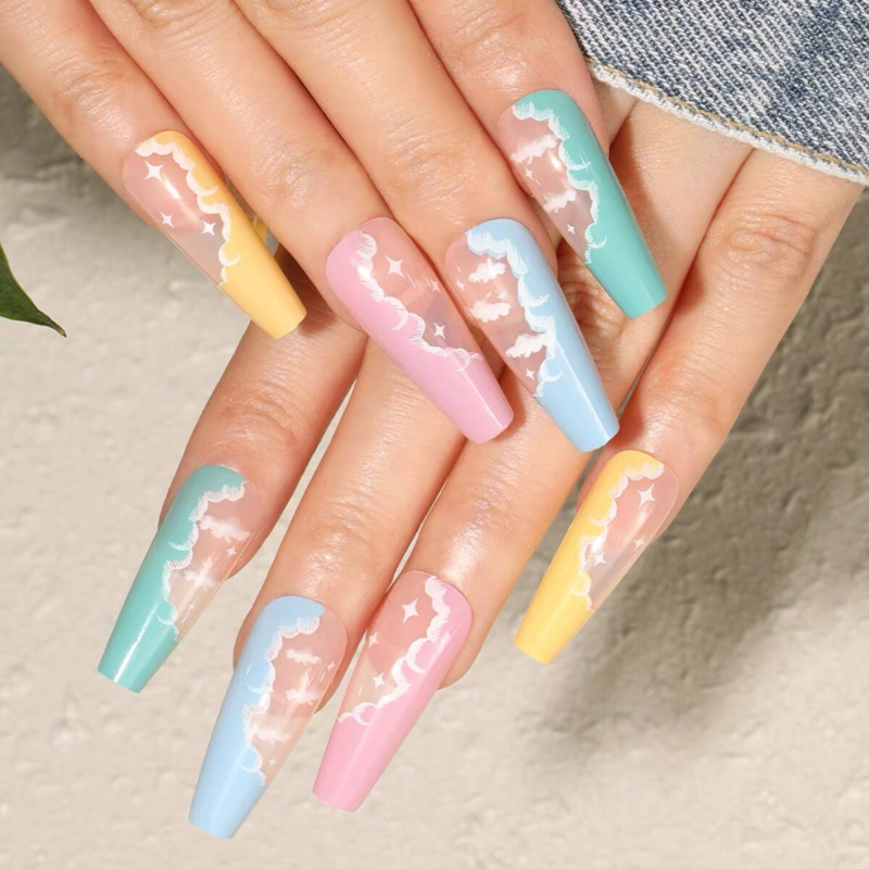 Handmade Press on nails coffin/square/almond long length summer theme