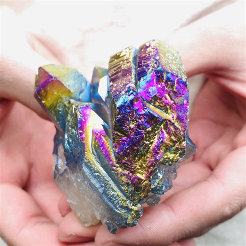 160gColor Flame Aura Electroplate Quartz Crystal Cluster Specimen Healing Stone