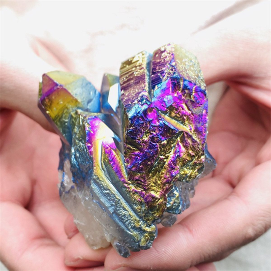 160gColor Flame Aura Electroplate Quartz Crystal Cluster Specimen Healing Stone