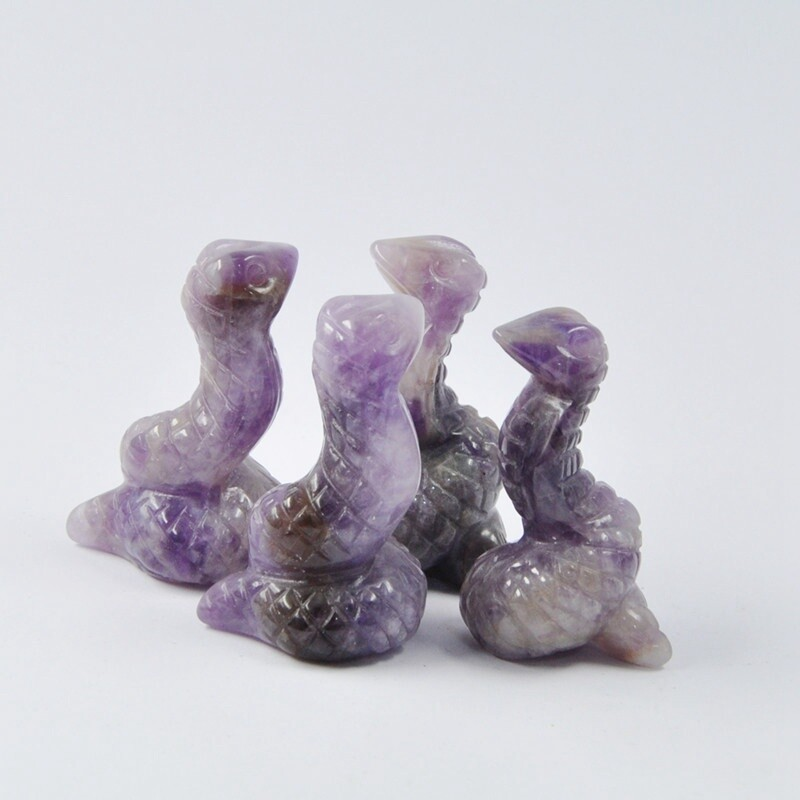 Natural Quartz Crystal Carved Snake Viper Healing Stone Cobra Animal Decor Reiki