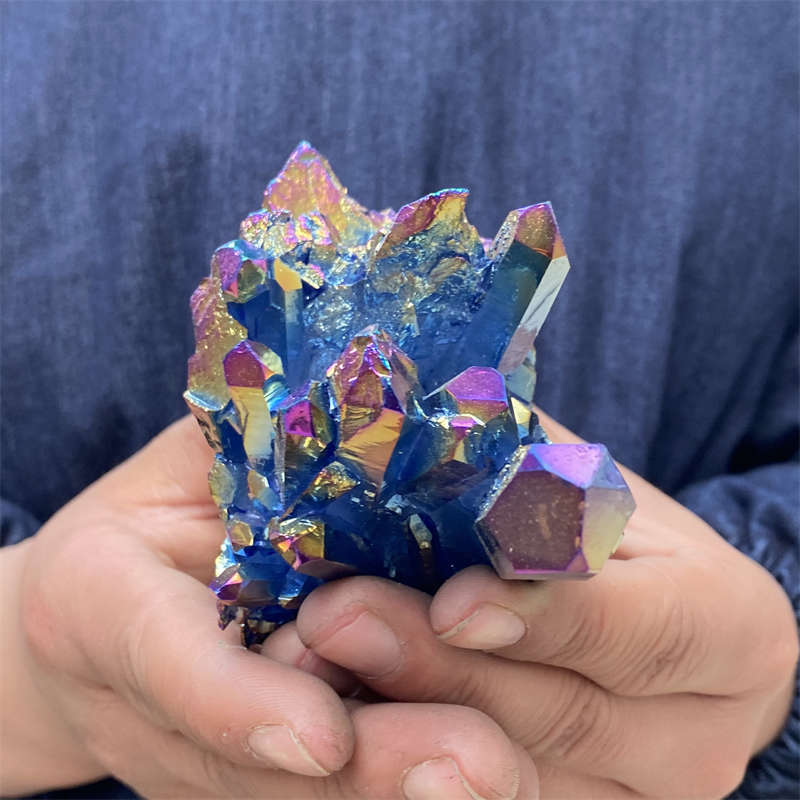 380g Electroplate Rainbow cluster quartz crystal mineral specimen reiki healing