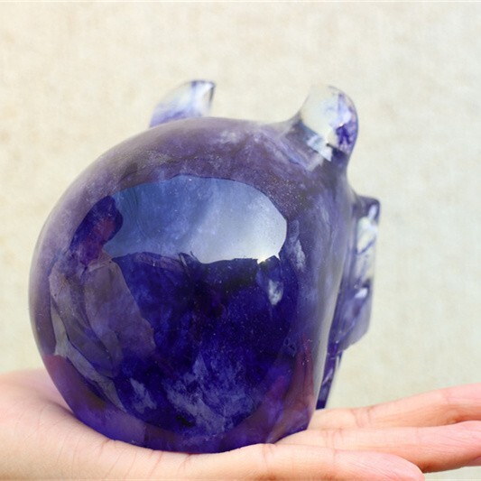 920g Blue Smelting Stone Cow skull Carved Reiki Quartz Crystal Skull Healing Min