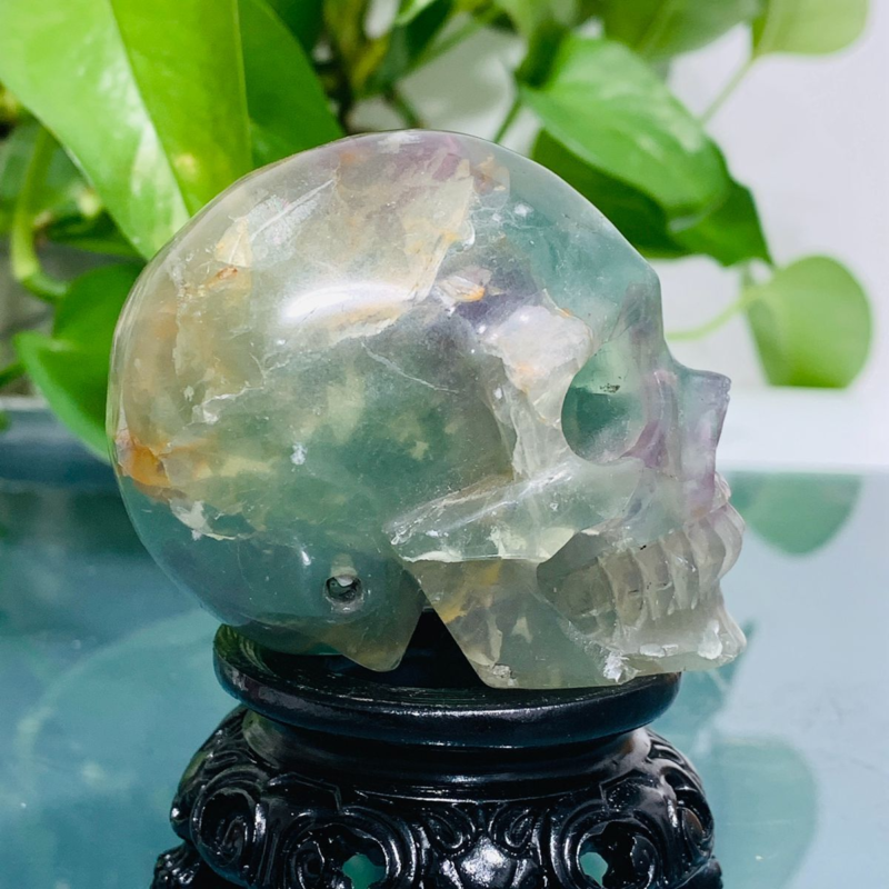 232g Natural Colourful Fluorite Hand Carved Crystal Skull Meditation Medium