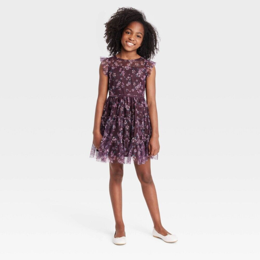 New Zenzi Girls&apos; Floral Tiered Dress - Color Dark Brown  Size XXL