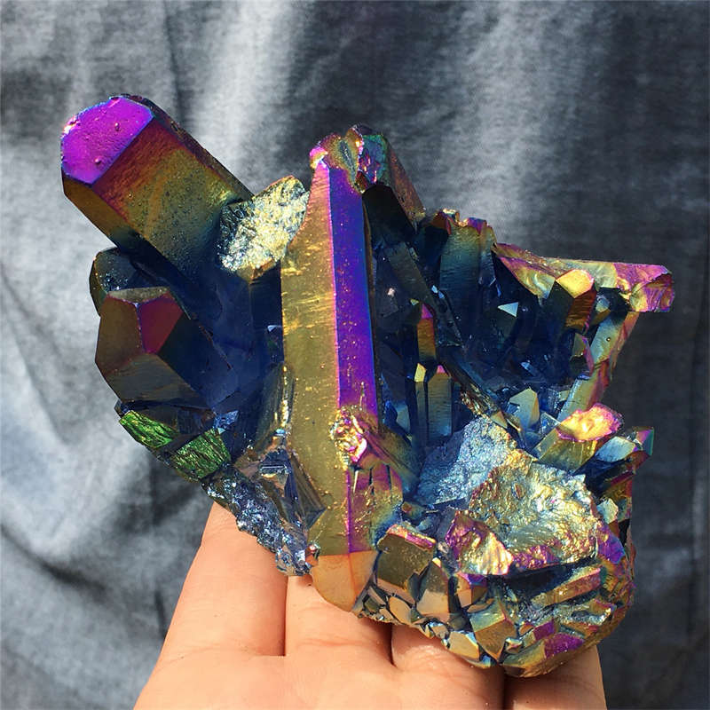 320g Electroplate Rainbow cluster quartz crystal mineral specimen reiki healing