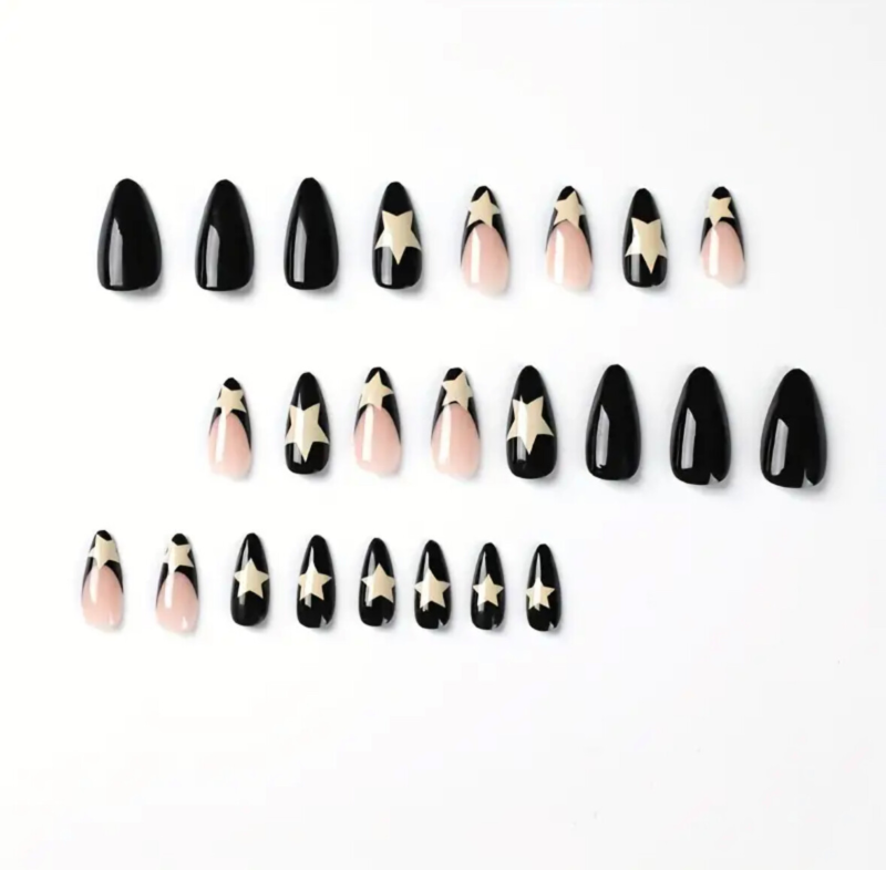 24pcs Press On False Finger Nails Fake Nails Glittered Solid Colours 52 Options