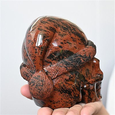 1.02kg Hand Carved Natural Red Obsidian Santa Hat Skull Reiki Crystal Skull Gift
