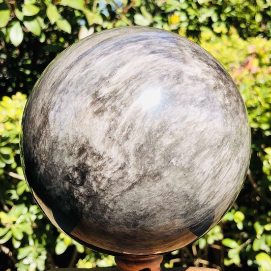 2900G HUGE Natural Silver Obsidian Sphere Crystal quartz Ball Healing 803