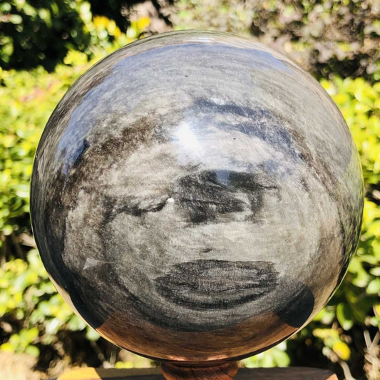 2070G HUGE Natural Silver Obsidian Sphere Crystal quartz Ball Healing 780
