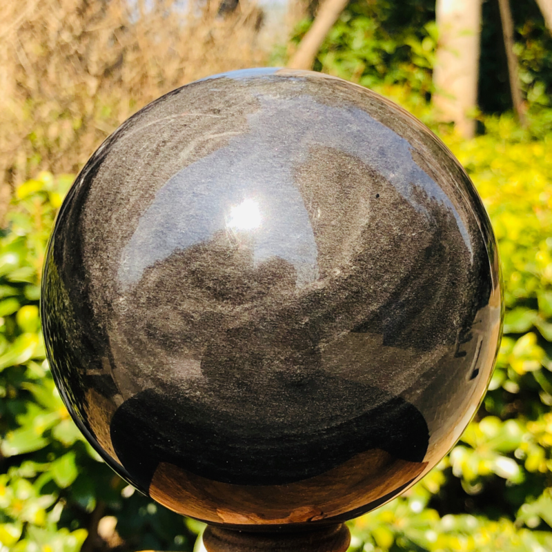 1380g Natural Silver Obsidian Quartz Crystal Ball Sphere Healing HH318