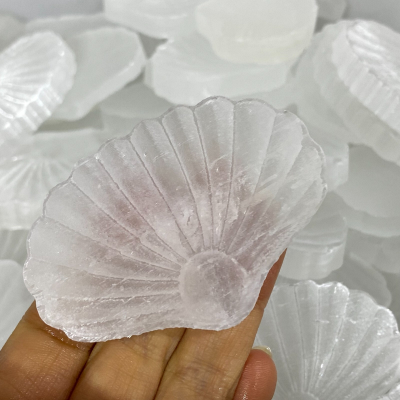 Natural Gypsum Selenite shell  Hand Carved Quartz Crystal Reiki healing 1PC