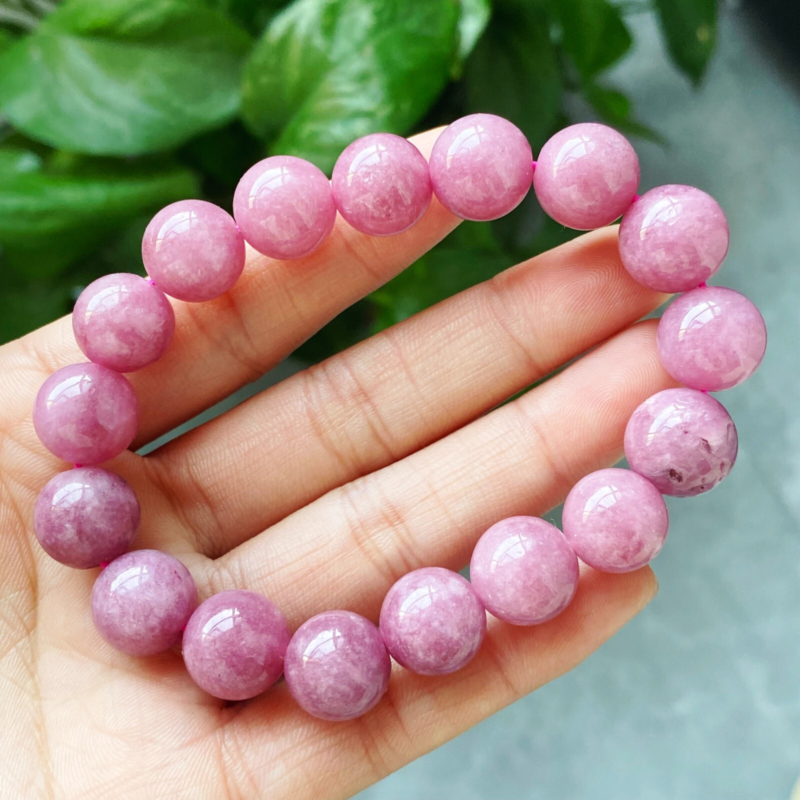 12mm Genuine Natural Pink Rose Crystal Round Beads Bracelet