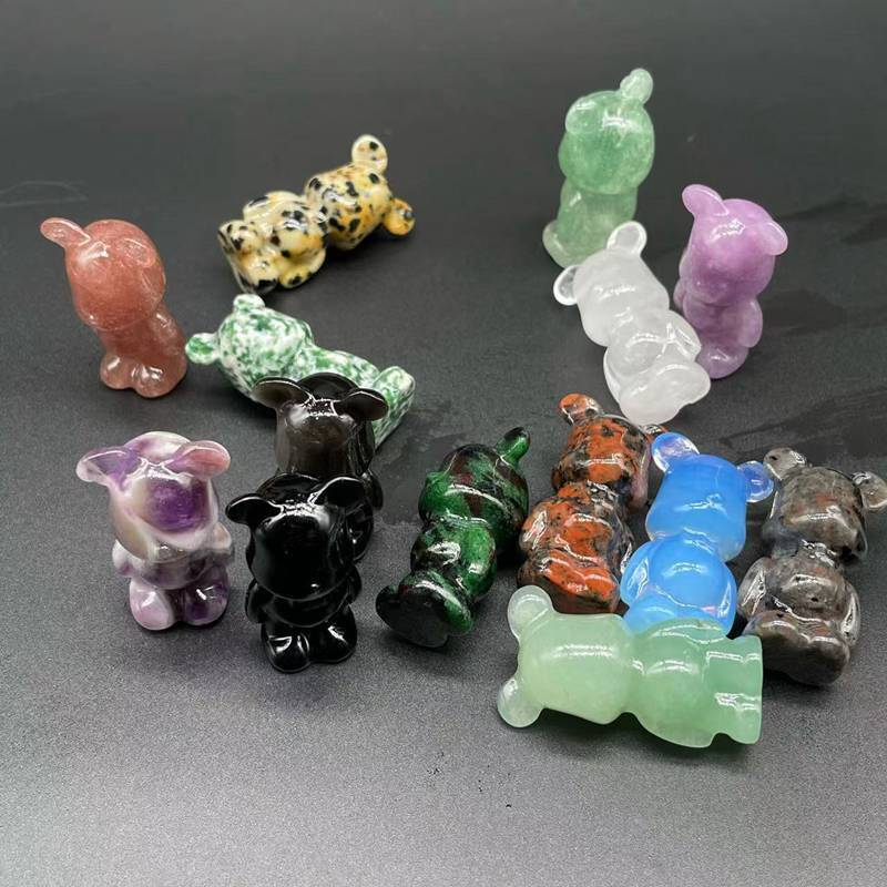 Natural Chakra Quartz Crystal Gloomy Little Bear Carved Animal Reiki Decor Gift
