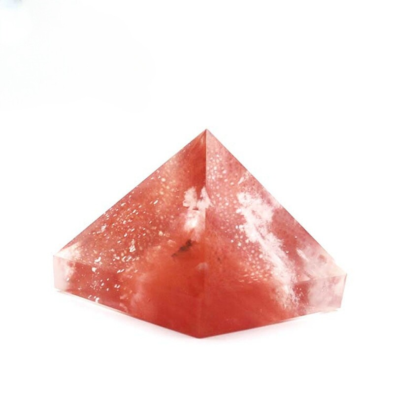 Natural Red Smelting Gemstone Pyramid Energy Quartz Crystal Tower Gem Healing