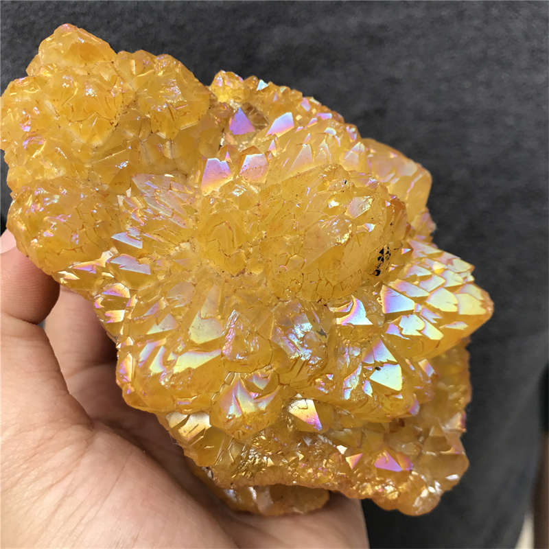 800g Electroplate Rainbow cluster quartz crystal mineral specimen reiki healing