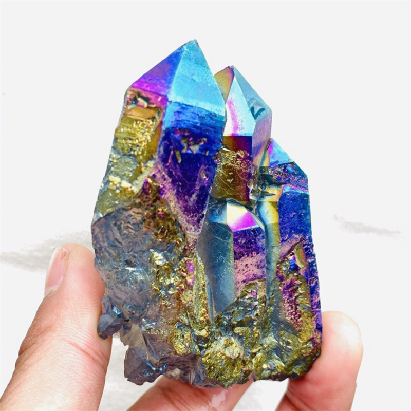 120gColor Flame Aura Electroplate Quartz Crystal Cluster Specimen Healing Stone