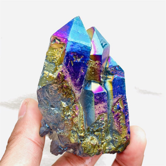 120gColor Flame Aura Electroplate Quartz Crystal Cluster Specimen Healing Stone