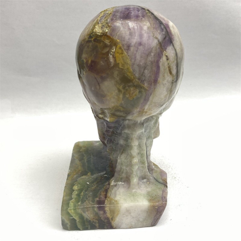 1340g Natural Beantiful Fluorite Quartz Skull Hand Carved Crystal Healing Skull