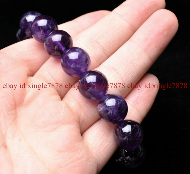 Genuine 12mm Natural Purple Amethyst Crystal Round Beads Bracelet AAAA