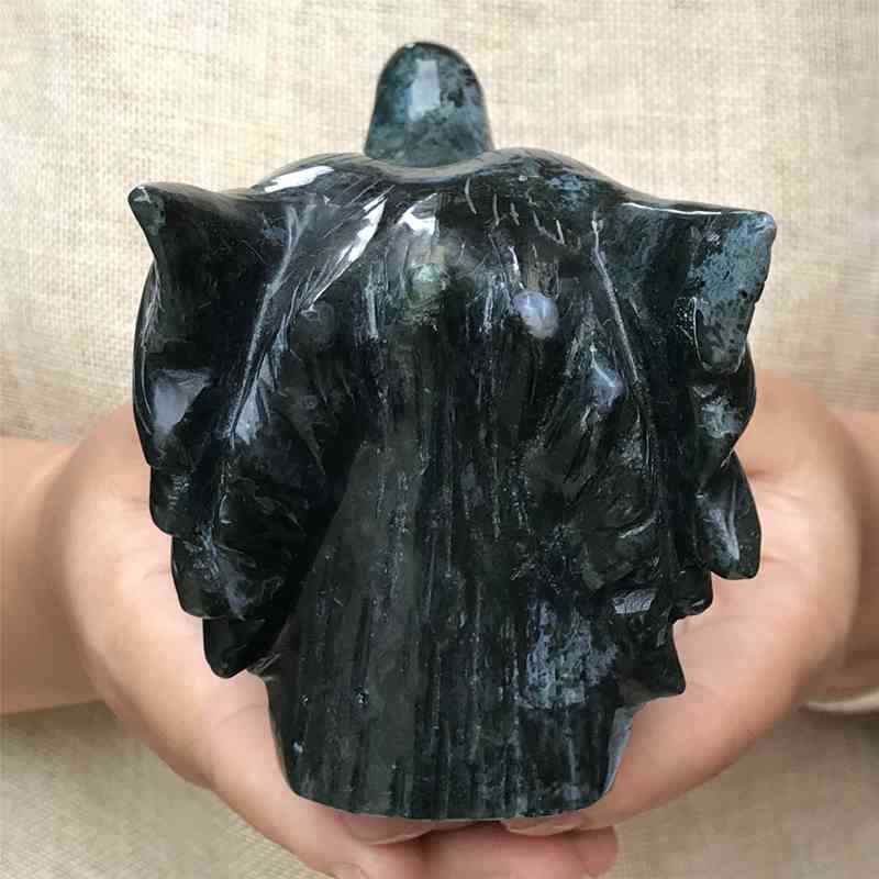 0.77kg Natural moss agate Wolf skull carved Quartz Crystal skull Healing