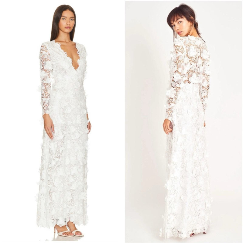 LoveShackFancy Bridal Sylvester Lace Guipure Plunge V Wedding Gown Size 14 NWT