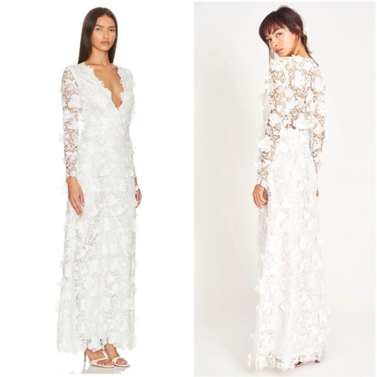 LoveShackFancy Bridal Sylvester Lace Guipure Plunge V Wedding Gown Size 14 NWT