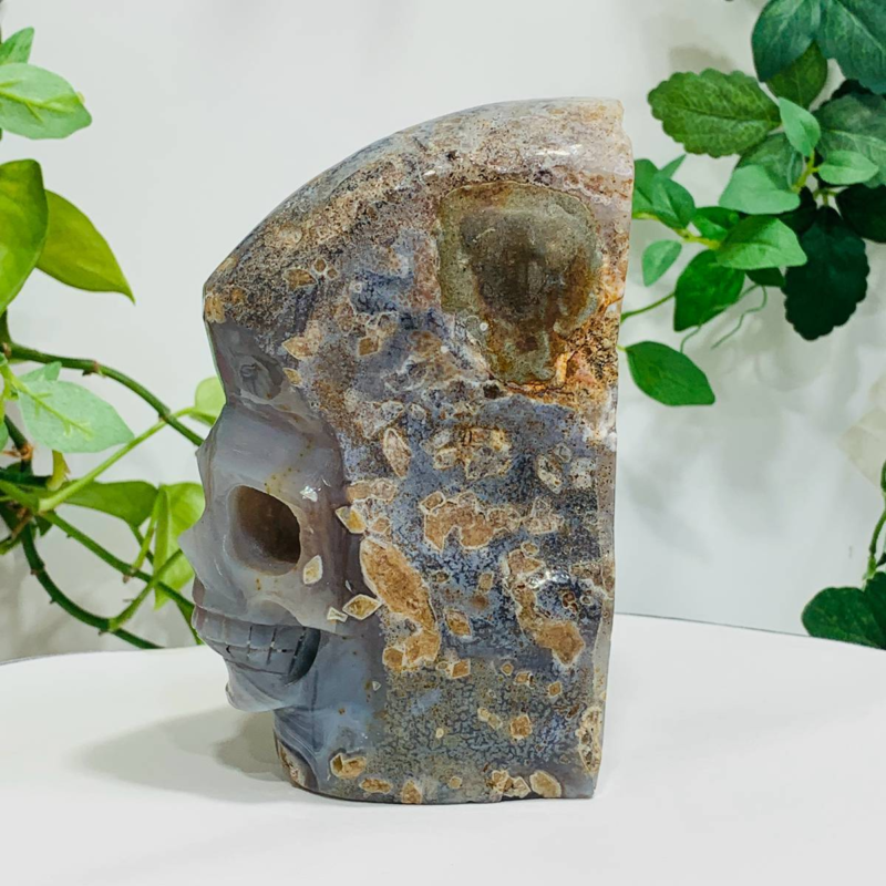 1676g Natural Crystal Jade Hand Carved Quartz Skull Medium Energy Reiki Healing