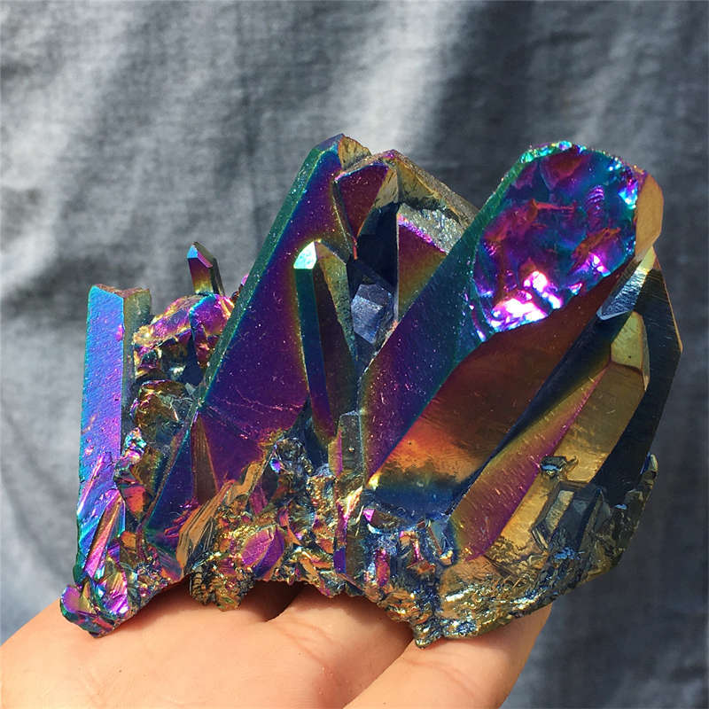 320g Electroplate Rainbow cluster quartz crystal mineral specimen reiki healing