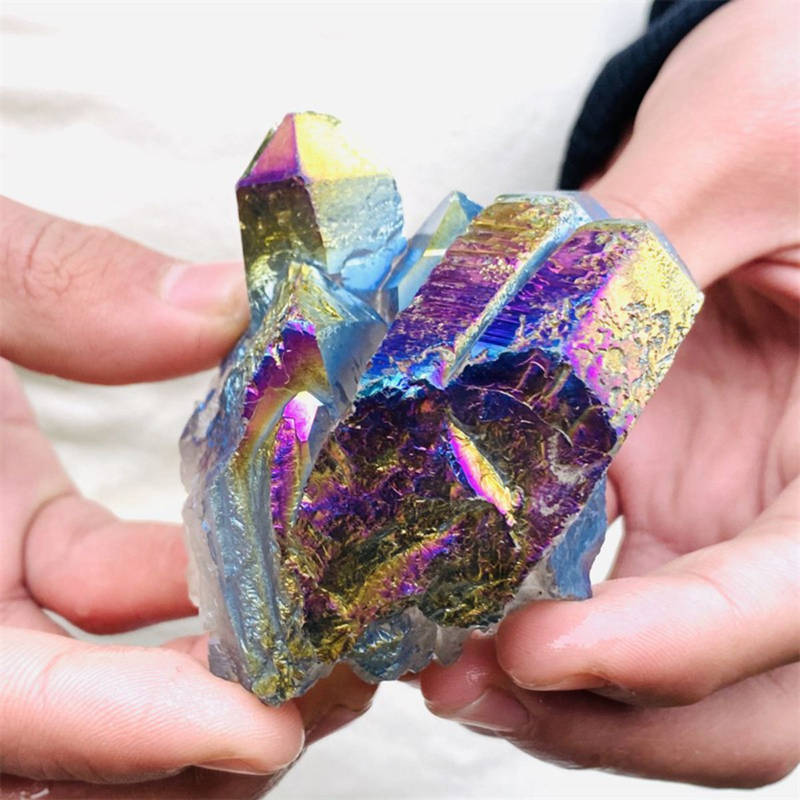 160gColor Flame Aura Electroplate Quartz Crystal Cluster Specimen Healing Stone