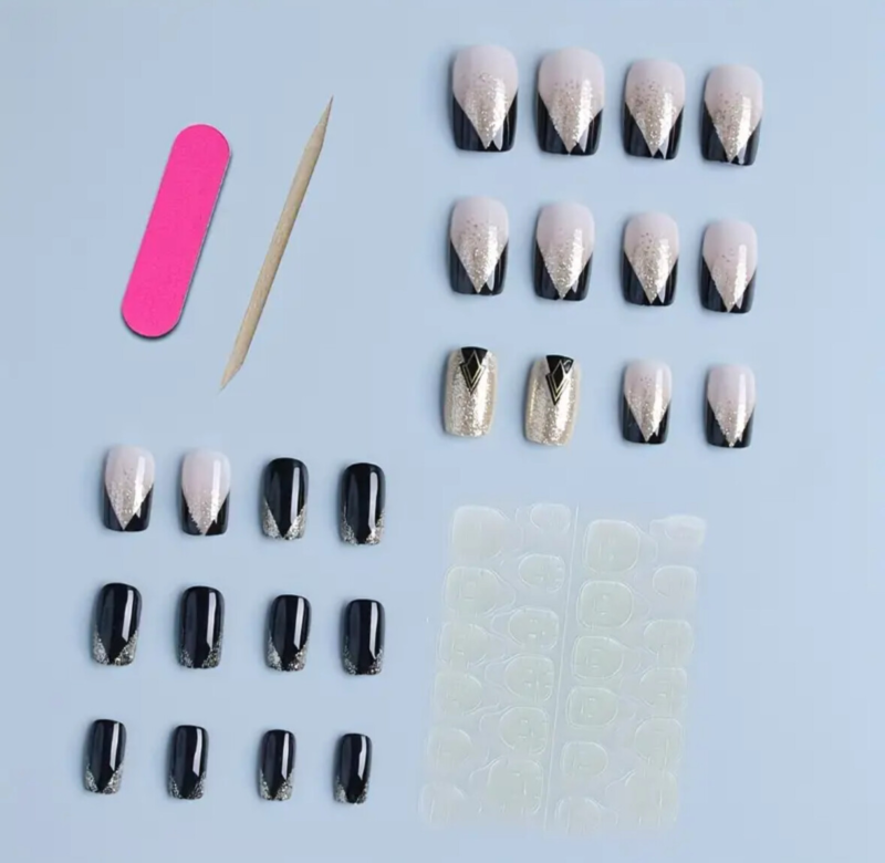24pcs Press On False Finger Nails Fake Nails Glittered Solid Colours 52 Options