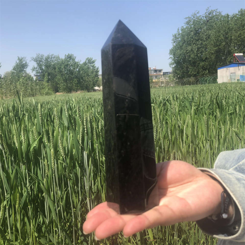 690g Natural Obsidian Obelisk Quartz Crystal Point Wand Tower Healing