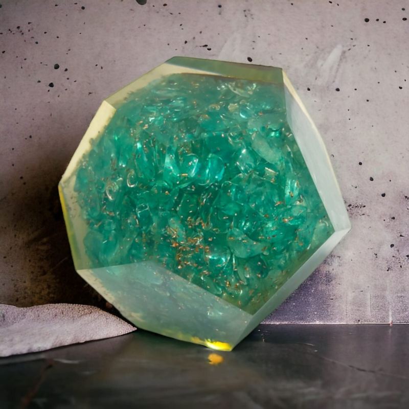 Aquamarine Orgonite Dodecahedron Crystal Flower Of Life Healing 40-45MM