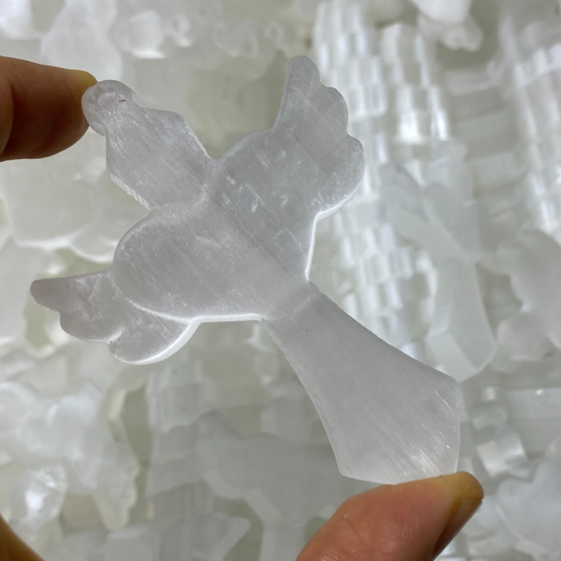 Natural Gypsum Selenite Cross  Hand Carved Quartz Crystal Reiki healing 1PC