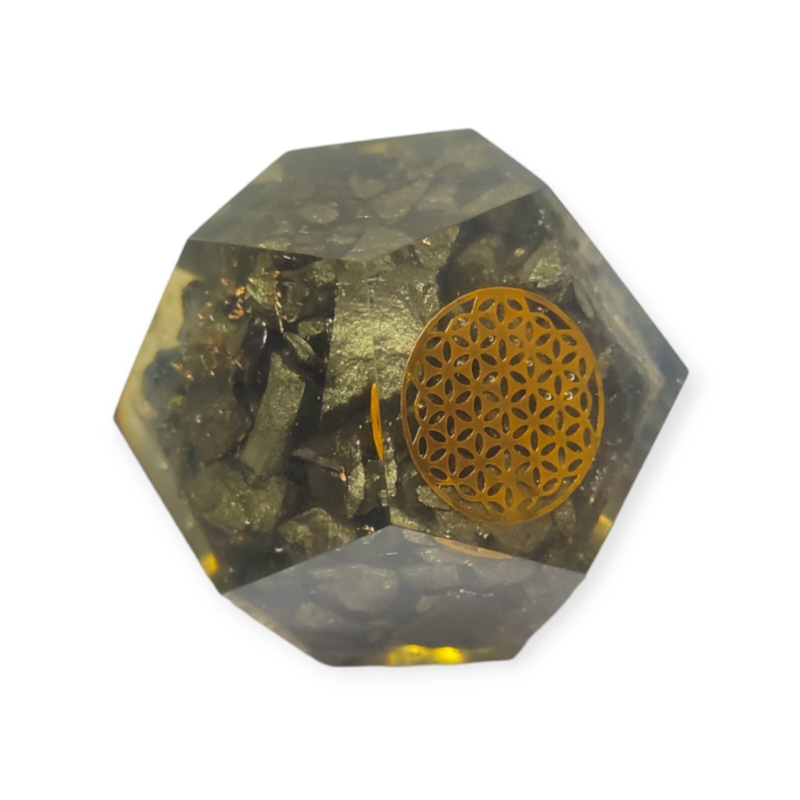 Golden Pyrite Orgonite Dodecahedron Crystal Flower Of Life Healing 40-45MM