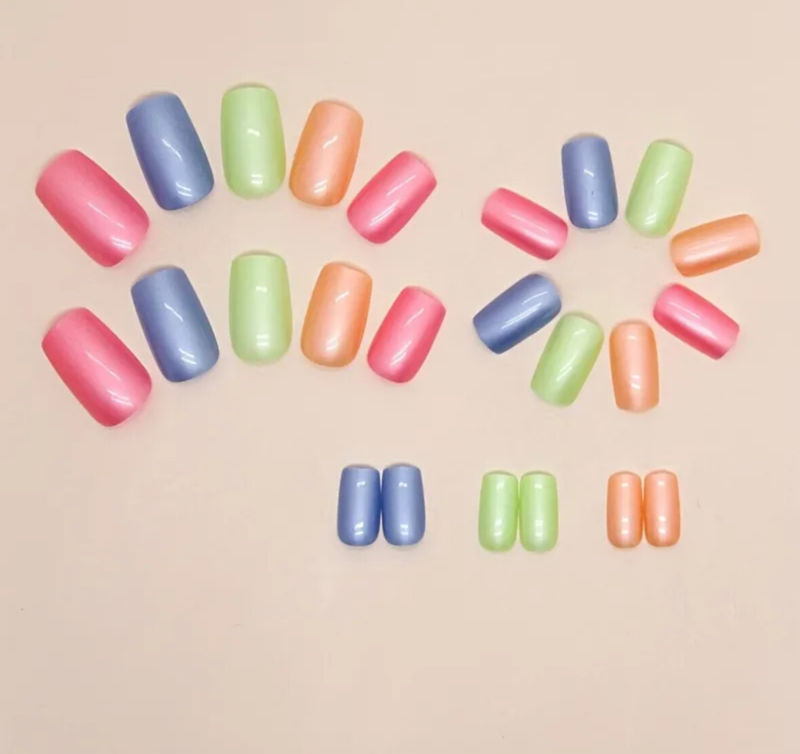 24pcs Press On False Finger Nails Fake Nails Glittered Solid Colours 52 Options