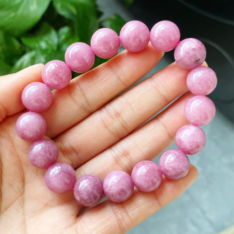 12mm Genuine Natural Pink Rose Crystal Round Beads Bracelet