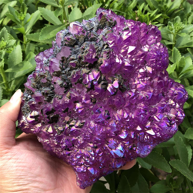 1.55kg Electroplate Rainbow cluster quartz crystal mineral specimen reiki healin