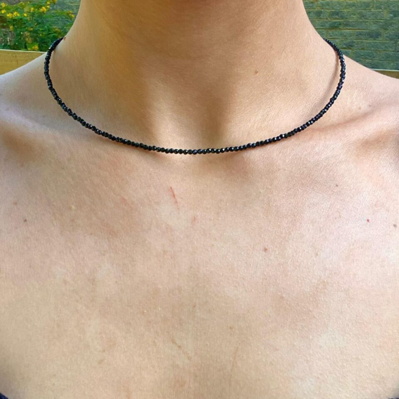 3mm Black Spinel Choker necklace minimalist crystal healing natural stone 18"