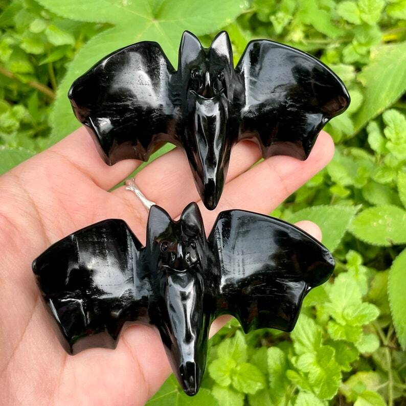 1pc Natural Obsidian Bat Quartz Crystal Decoration Healing Gifts Energy Animal