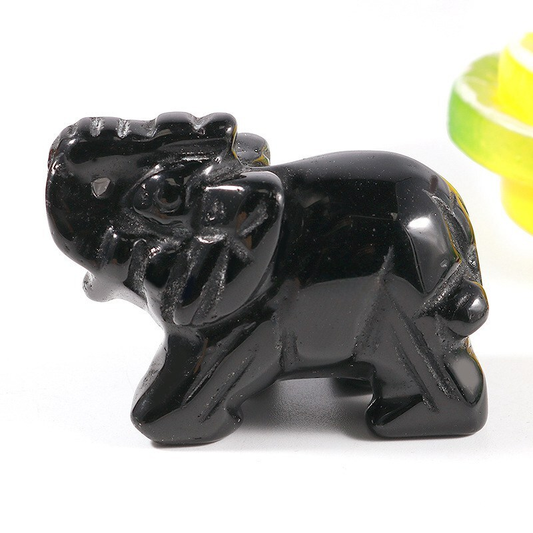 5x Natural Obsidian Quartz Crystal Carved Baby Elephant Polished Animal Ornament